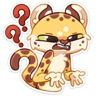 🤨 ff9ab9a5 เสือดาว, แมว, เครื่องหมายคำถาม, สับสน, สติกเกอร์, สัตว์, การ์ตูน whatsapp sticker