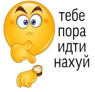 💬 9f1a010e тебе пора идти нахуй emoji, russian, offensive, watch, pointing, time, swear word telegram sticker