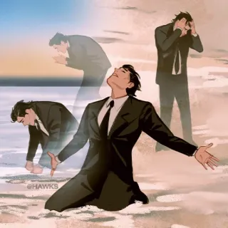 🌐 15590c88 homme, costume, plage, sable, émotionnel, désespoir, illustration, art whatsapp sticker