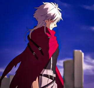 🎴 2741deaa anime, manga, white hair, red cape, sky, character telegram sticker