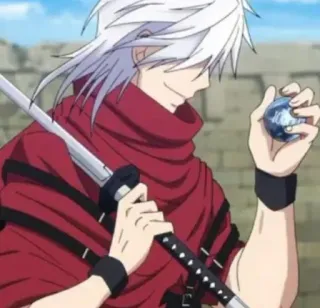 🎴 2a4f4e4d anime, sword, character, white hair, red clothing telegram sticker