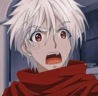 🎴 3c7a796a anime, shocked, character, white hair, red eyes telegram sticker