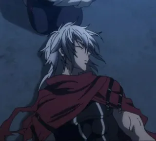 🎴 9761b304 anime, male, lying, white hair, red cloth telegram sticker