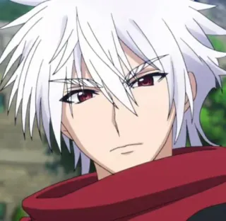 🎴 9d00bef3 anime, white hair, red eyes, male, serious telegram sticker