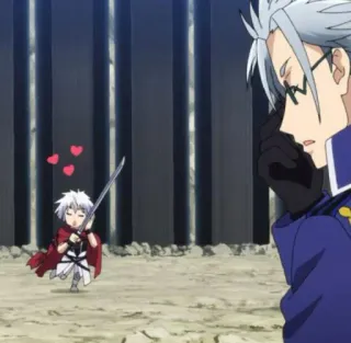 🎴 e6fc50d4 anime, chibi, sword, hearts, glasses, uniform telegram sticker