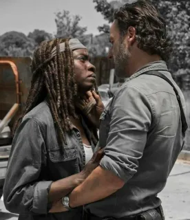 👩‍❤️‍👨 35cf0a48 Michonne, Rick The Walking Dead Michonne, Rick Grimes, The Walking Dead, karakter, pasangan telegram sticker