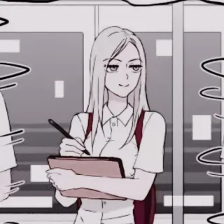 🍚 53ad4e5a femme, écriture, presse-papier, personnage, bureau, manga, anime, croquis telegram sticker