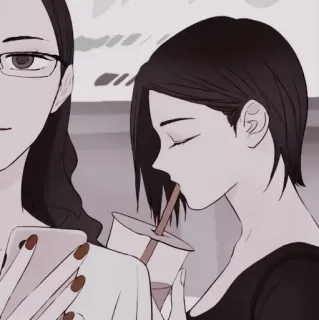 🥡 f27ebb0d femme, boire, smartphone, lunettes, fille, dessin animé telegram sticker