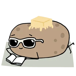 😎 6c12e161 pomme de terre, beurre, lecture, lunettes, dessin animé whatsapp sticker