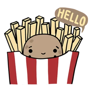 👋 df3705c1 HELLO frites, pomme de terre, nourriture, dessin animé, bonjour, salut whatsapp sticker