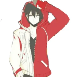 ❤️ 6e07c63f Anime, Manga, Personaje, Dibujo animado, Sudadera con capucha, Rojo y blanco, Pelo negro telegram sticker