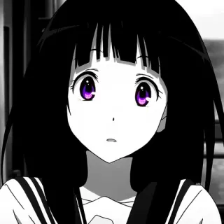 💜 08404b4a Chitanda Eru Hyouka Anime, Chica, Uniforme escolar, Pelo negro, Ojos morados, Linda telegram sticker