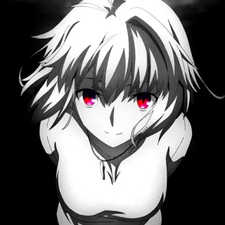 🖤 1f069b4d Anime, Manga, Chica, Ojos rojos, Pelo corto, Pelo blanco, Escala de grises telegram sticker