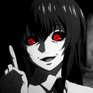 🖤 3ca0d080 anime, chica, oscuro, ojos rojos, blanco y negro telegram sticker