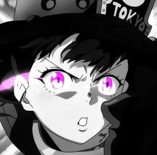 🖤 77e56dd5 TOKYO anime, chica, ojos rosas, Tokio, blanco y negro, dibujos animados telegram sticker