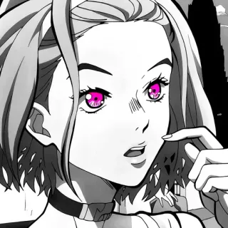 🖤 f3388369 Anime, Ojos rosas, Escala de grises, Mujer, Retrato telegram sticker