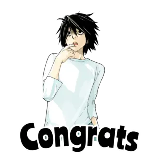 🥳 ef0969e5 L Lawliet Death Note Congrats L, Death Note, Anime, Glückwunsch, Manga, Charakter, Detektiv telegram sticker