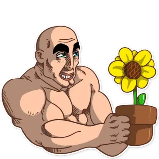 🌼 06b3003d мускул, подсолнух, цветочный горшок, мужчина, лысый, мультфильм, наклейка telegram sticker
