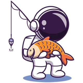 🐟 4ba4da7c 宇航员, 鱼, 太空, 卡通, 插画, 橙色, 头盔, 宇航服 telegram sticker