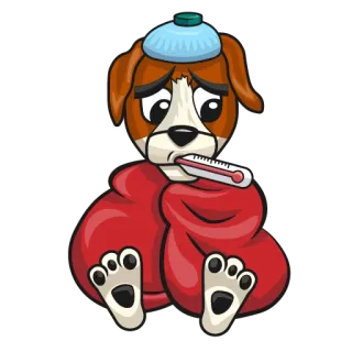 🤒 9be3a20c Hund, krank, Thermometer, erkrankt, Tier, Cartoon, Haustier, Erkältung whatsapp sticker