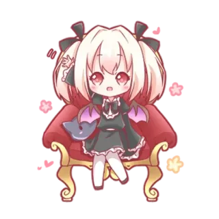 👋 15ec45a8 Anime, Niedlich, Chibi, Mädchen, Cartoon, Sitzend, Stuhl, Kawaii telegram sticker