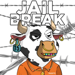 😅 9e8e8c72 JAIL BREAK тюрьма, корова, колючая проволока, животное, мультфильм, побег whatsapp sticker