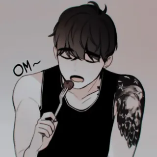 ✖️ d2950604 OM~ eten, man, kunst, tatoeage, cartoon, anime whatsapp sticker