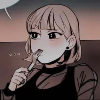 🩺 e20b34d6 vrouw, eten, vork, anime stijl, cartoon, blond haar whatsapp sticker