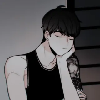 ✖️ eb271026 man, tatoeage, mouwloos shirt, cartoon, anime, personage whatsapp sticker