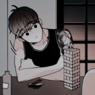 🩺 fda068fd man, illustratie, cartoon, personage, tafel, jenga whatsapp sticker