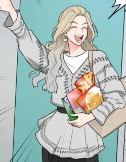 🌟 58adaf10 ผู้หญิง, ยิ้ม, ผมบลอนด์, ช้อปปิ้ง, อนิเมะ, การ์ตูน whatsapp sticker