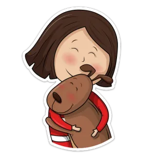 🤗 dfc967e3 女孩, 狗, 拥抱, 友谊, 卡通, 动物, 可爱 telegram sticker