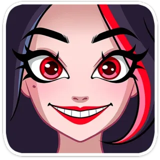 😁 4b911cd6 Cartoon, Frau, Gesicht, rote Augen, Lächeln whatsapp sticker