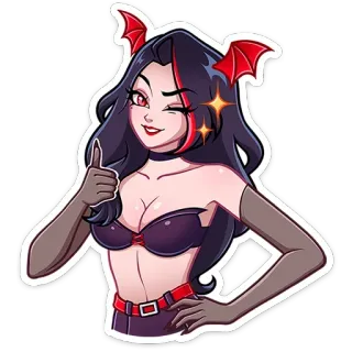 👍 5b1d3233 Cartoon, Teufel, Frau, Hörner, Aufkleber, Fantasy, Süß whatsapp sticker