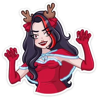 👹 026c1735 navidad, vacaciones, dibujos animados, pegatina, chica, reno, festivo whatsapp sticker