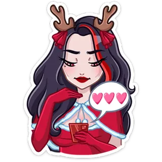 🥰 42ce95ce navidad, chica, astas, fiesta, corazones, dibujos animados, festivo whatsapp sticker