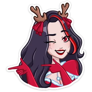 😉 64ee9505 navidad, niña, dibujos animados, guiño, reno, festivo whatsapp sticker