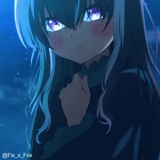 😍 775d3894 @Fix_x_Fox 애니메이션, 소녀, 귀여운, 검은 머리, 보라색 눈, 밤 telegram sticker