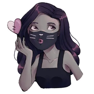 😘 0c739b69 ผู้หญิง, หน้ากาก, หัวใจ, การ์ตูน, อนิเมะ, สติกเกอร์ telegram sticker