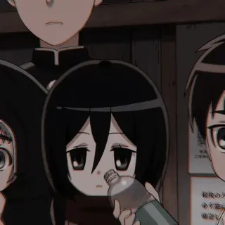 🀄 a3a26a0e Mikasa Ackerman Attack on Titan Anime, Triste, Botella, Kawaii, Chibi telegram sticker