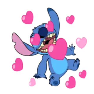 😍 1b2a1493 Stitch Lilo & Stitch การ์ตูน, น่ารัก, ความรัก, หัวใจ, ดิสนีย์, มนุษย์ต่างดาวสีฟ้า whatsapp sticker