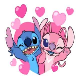 ❤️ 4d03f7b7 Stitch ลิโล่, สติทช์, แองเจิล, ดิสนีย์, การ์ตูน, ความรัก, หัวใจ whatsapp sticker