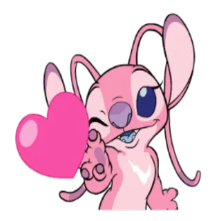 😘 b9248d26 Angel Lilo & Stitch หัวใจ, สีชมพู, น่ารัก, การ์ตูน, ความรัก whatsapp sticker