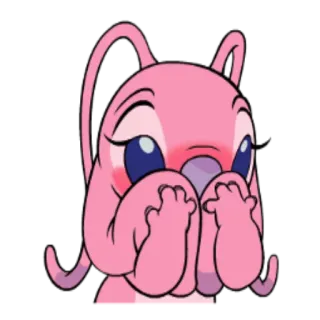 ☺️ cec16196 Angel Lilo & Stitch ดิสนีย์, การ์ตูน, น่ารัก, ขี้อาย, สีชมพู, เอเลี่ยน whatsapp sticker