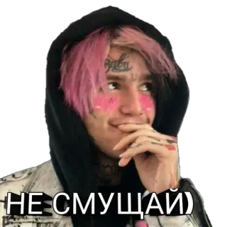 🤭 8213244f Lil Peep НЕ СМУЩАЙ) Lil Peep, rapper, musicista, faccia, ritratto, capelli rosa telegram sticker