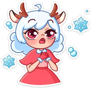 😧 aa04af59 garota anime, inverno, cervo, floco de neve, fofo, desenho animado, natal, anime telegram sticker
