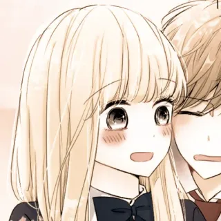 🦊 d1e0d3c1 动漫, 漫画, 情侣, 浪漫, 可爱, 金发, 校服 whatsapp sticker