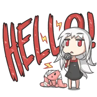 🎤 d5a5edd3 HELLO! 你好, 问候, 动漫, 麦克风, Q版 telegram sticker