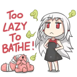 😪 ee80a636 Too LAZY To BATHE! 懒惰, 沐浴, 可爱, 动漫风格 telegram sticker