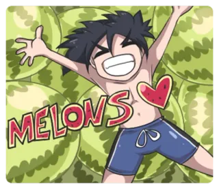 😸 91c3a79f MELONS melon, semangka, musim panas, buah, anime, kartun telegram sticker